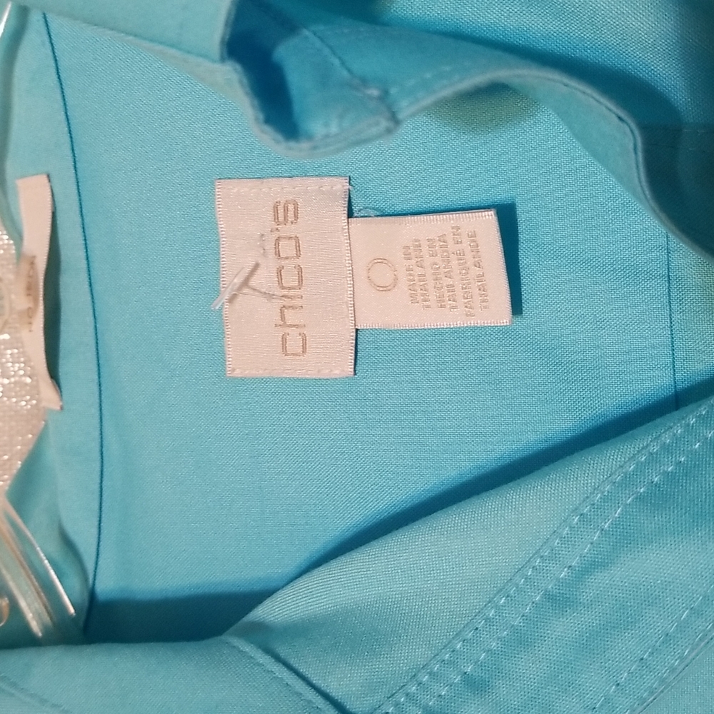 Chico's No Iron Top 3/4 Sleeve Blue Size Small NWOT - Picture 2 of 7